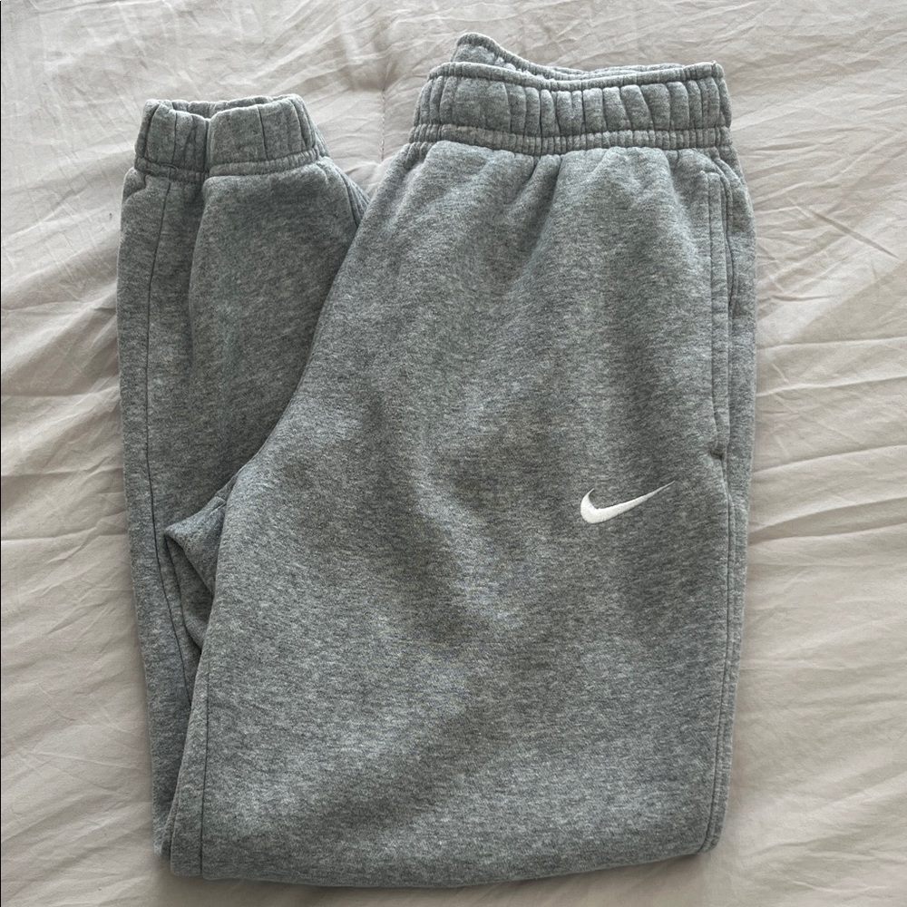Nike Grey Fleece Joggers with White Swoosh